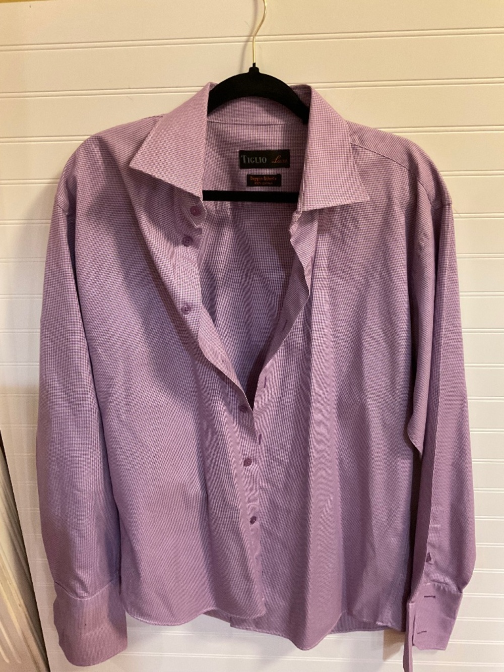 Tiglio Luxe Doppio Ritorto Purple Check Long Sleeve Dress Shirt  Pre Owned